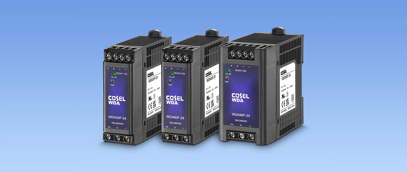 COSEL’s compact low profile 30W, 60W and 90W Din-Rail AC/DC power supplies