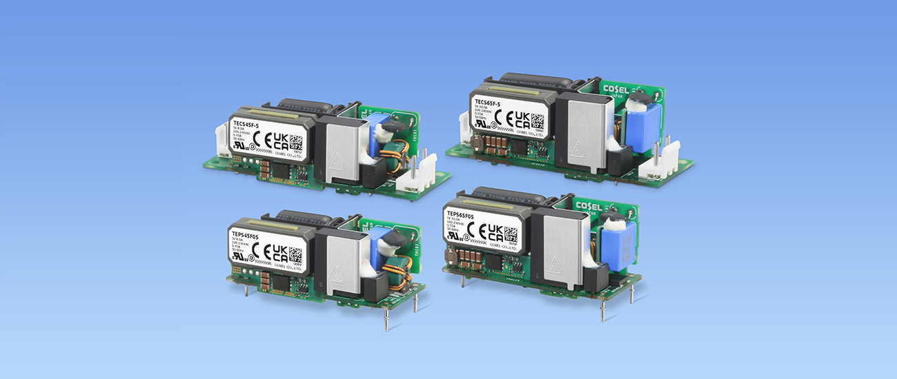 Based on the latest power electronics technologies e.g., GaN, planar-magnetics the COSEL TECS/TEPS 45W and 65W saves up to 58% board space for industrial applications.