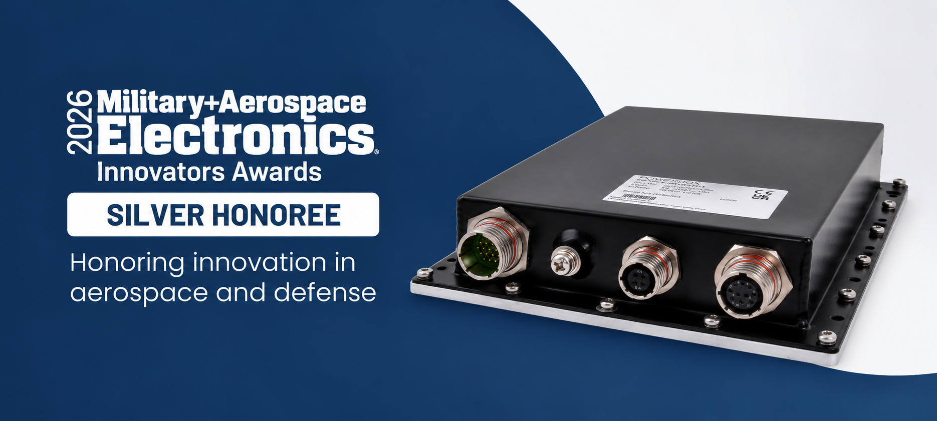 Powerbox ECDD Series ruggedised DC/DC converter, recognised as a Silver Honoree in the 2026 Military + Aerospace Electronics Innovators Awards.